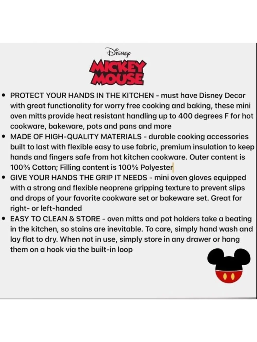 Disney Oven Mitts 2 Pack Mickey Minnie Mouse Oversized Mini Mitts Black Pink